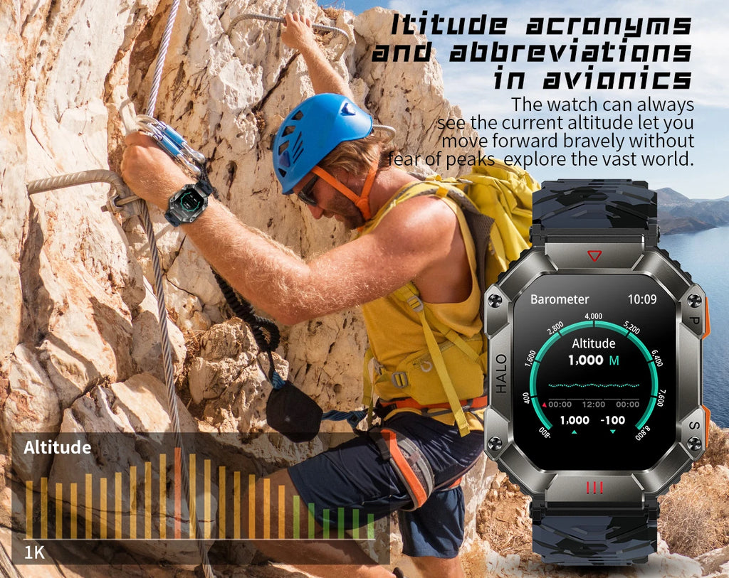 GEJIAN GPS Military Smart Watch Men For Android IOS Ftiness Watches Ip68 Waterproof 2.0'AI Voice Bluetooth Call Smart Watch