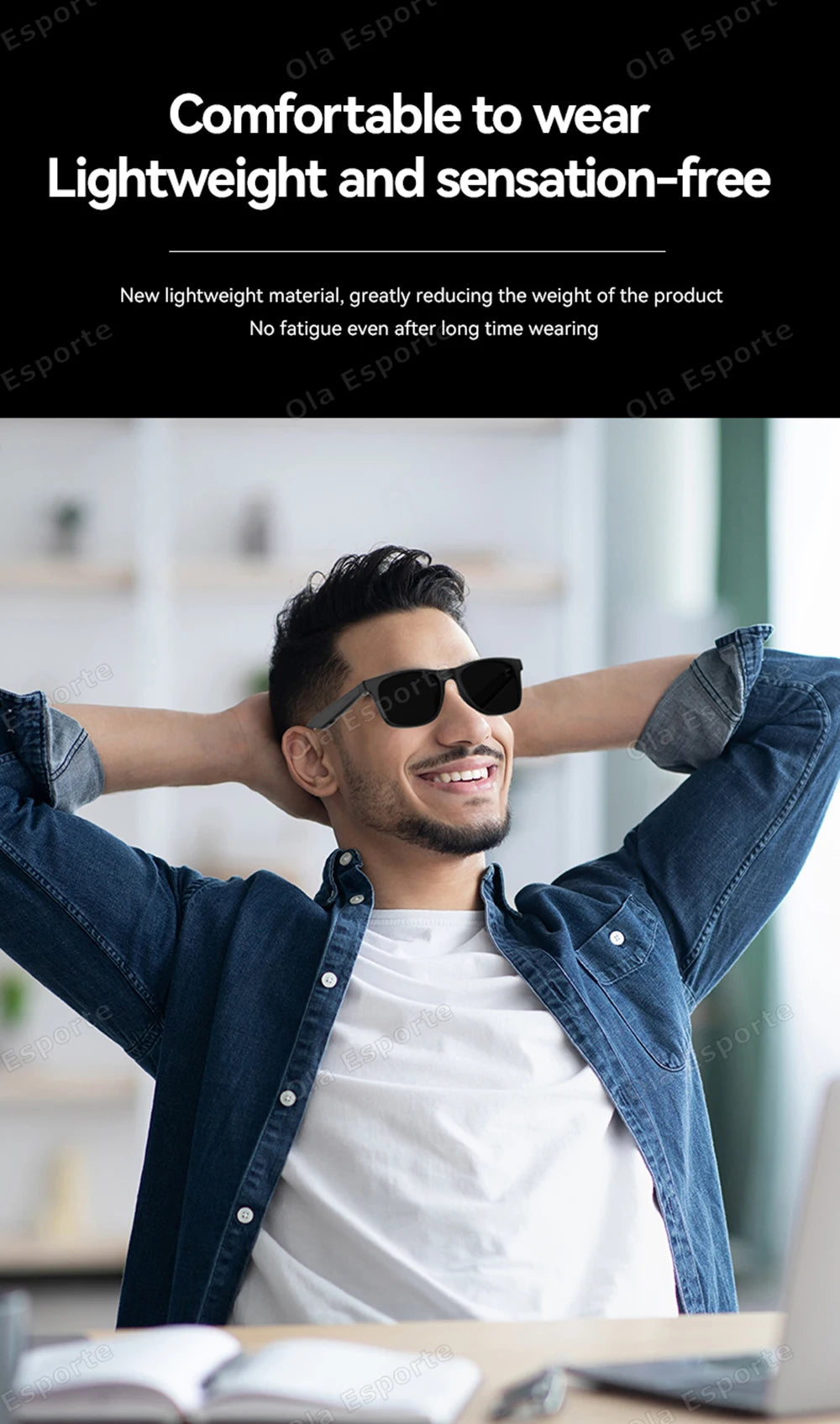 Ola Esporte New Smart Glasses Bluetooth Call Sunglasses Multi-functional Anti-Blue Light Sunglasses Wireless Headset Men Women