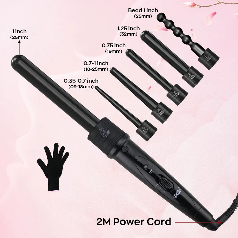 Interchangeable Curling Wand Set with Adjustable Temperature & PTC Heater Professional Hair Curling Iron for Salon Home Travel