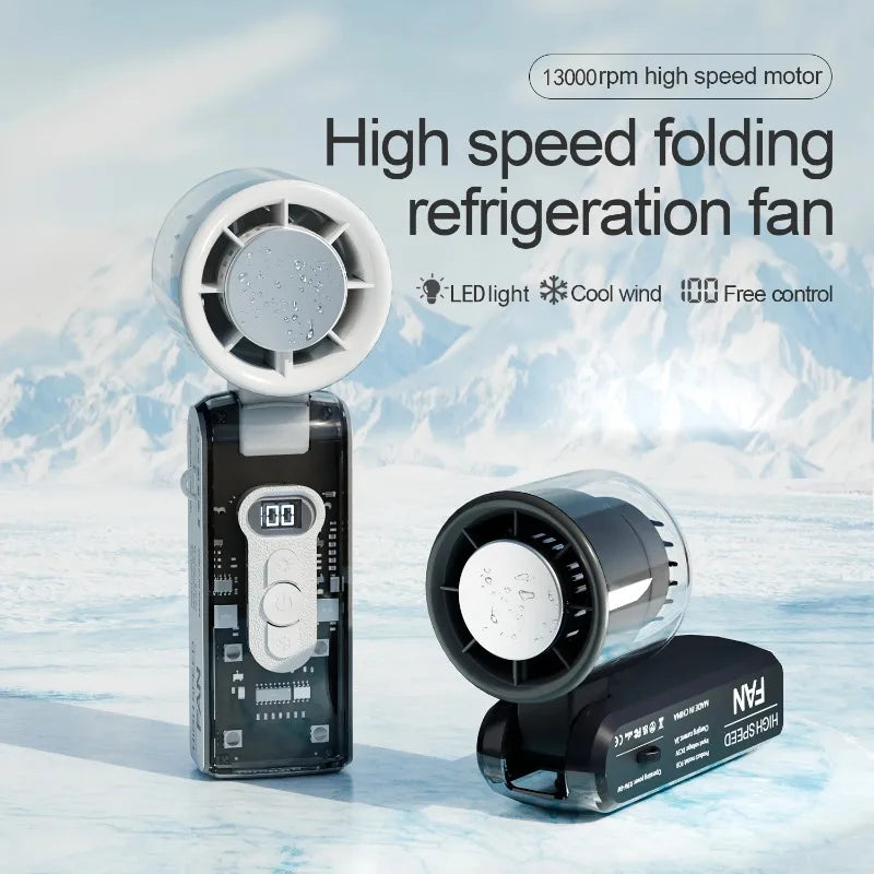 High speed folding refrigeration fan, digital display mini portable USB charging fan, high wind power handheld fan
