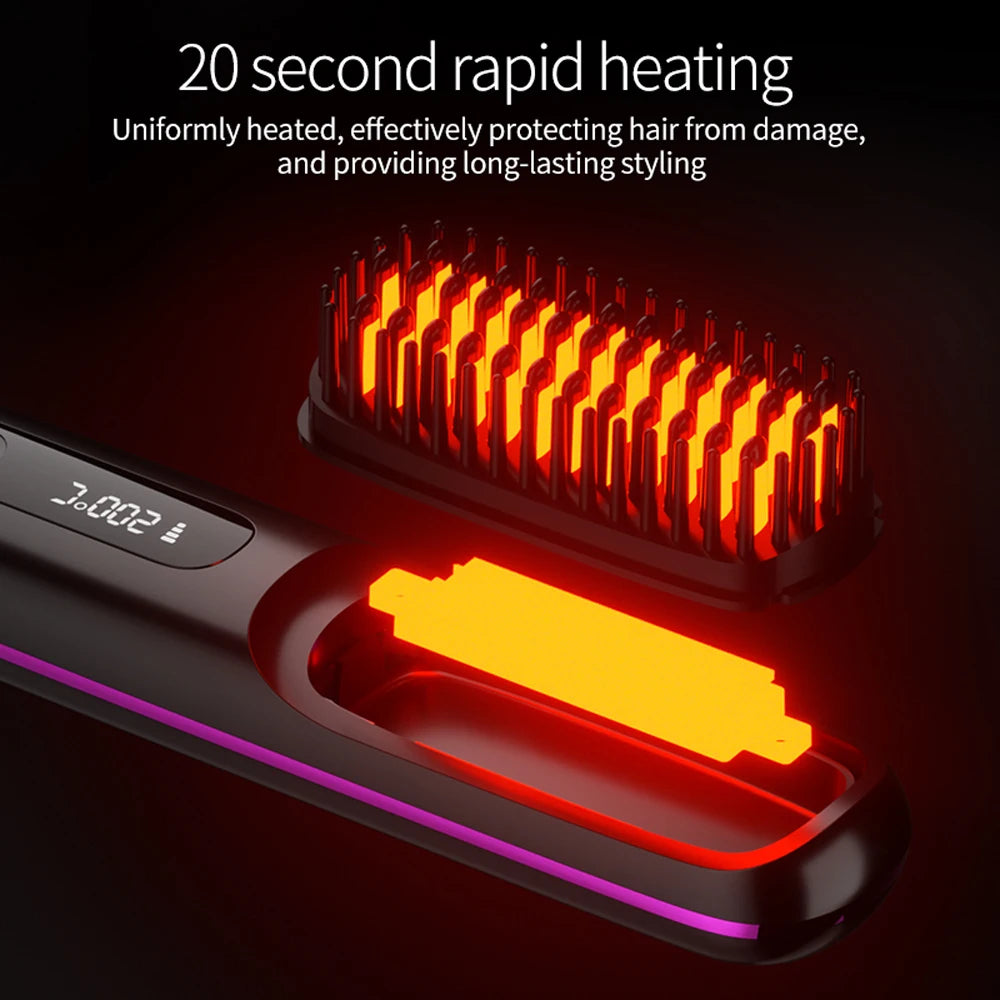 NEW Electric Ceramic Heating Straight Hair Comb Wireless Portable Negative Ion Styling Tool Rechargeable USB Straightening Brush