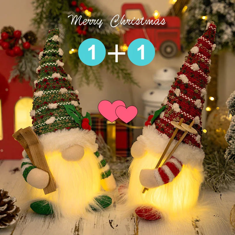 2025 Christmas Gift Gnome Doll Couple Led Night Light Sledge Elf Ski Home Xmas Decoration for 2026 New Year Valentine Gift