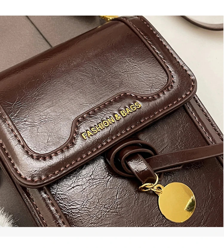 Women's Burgundy Crossbody Bag 2025 Fashion New PU Leather Square Texture Glossy Shoulder Packs Versatile Phone Lipstick Bags