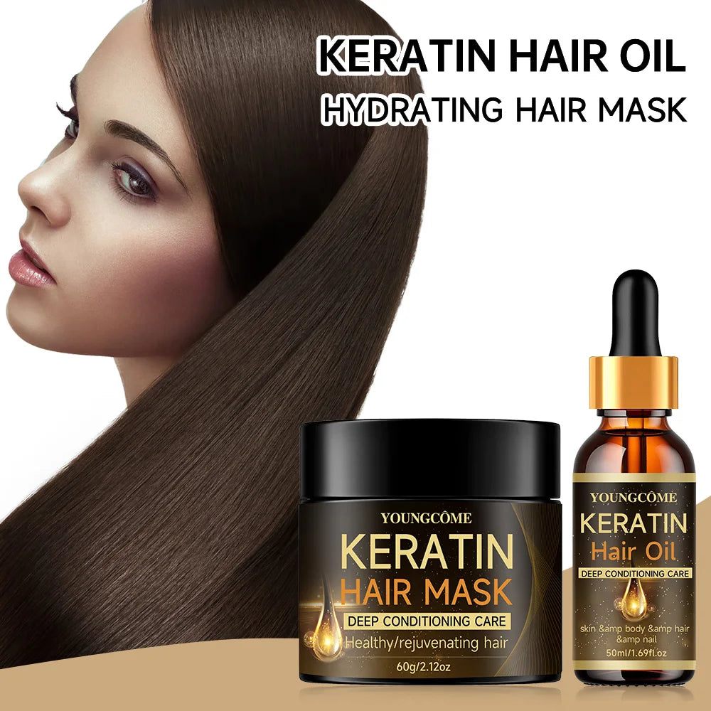 Organic Keratin & Lavender Oil Hair Care Set - Deep Conditioning Mask Sulfate-Free Treatment Repair & Shine Treatment Formula
