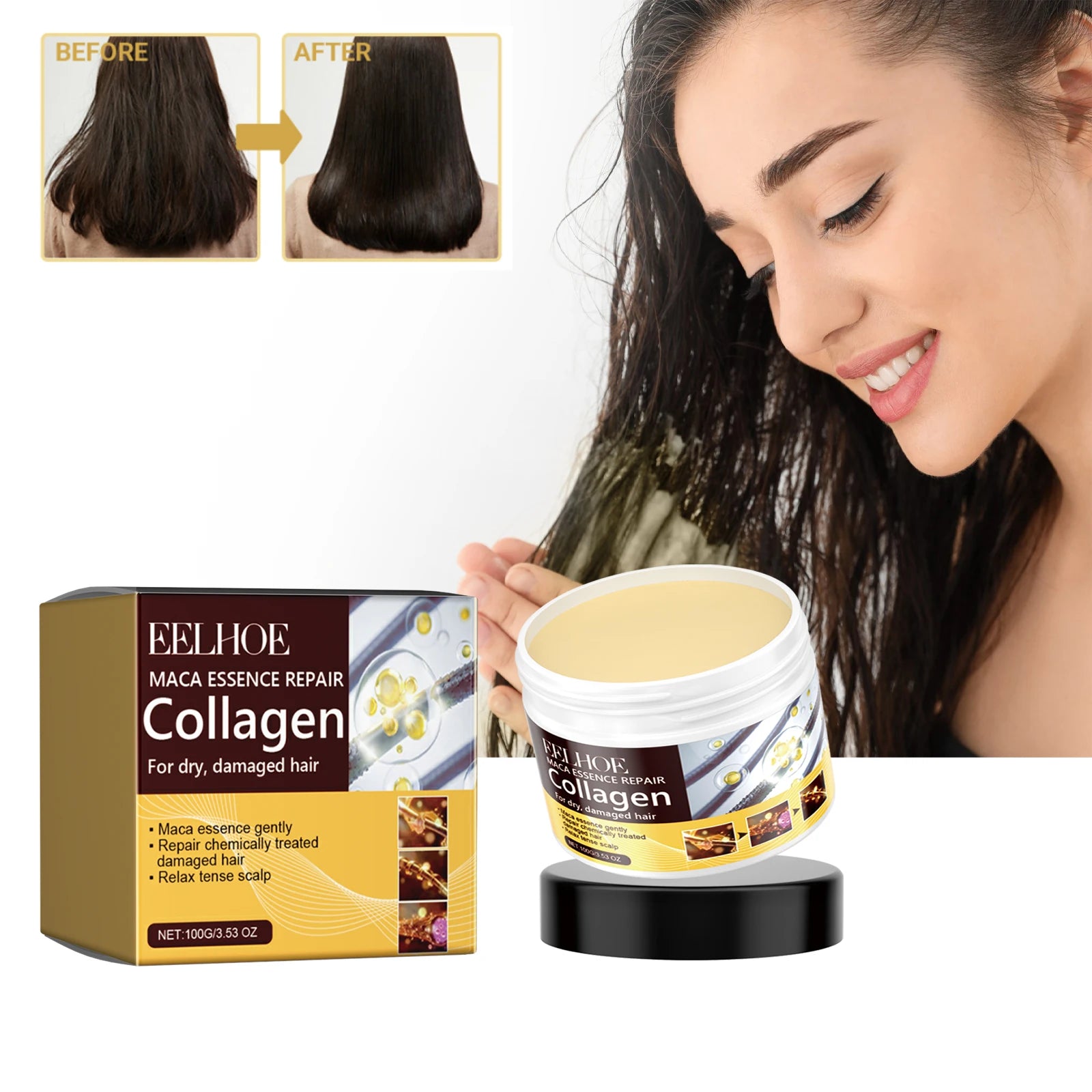 Collagen Hair Mask Reduce Dryness And Frizz Prevent Hair Splitting Moisturize Soften Hair Improve Hair Texture Hair Care Mask