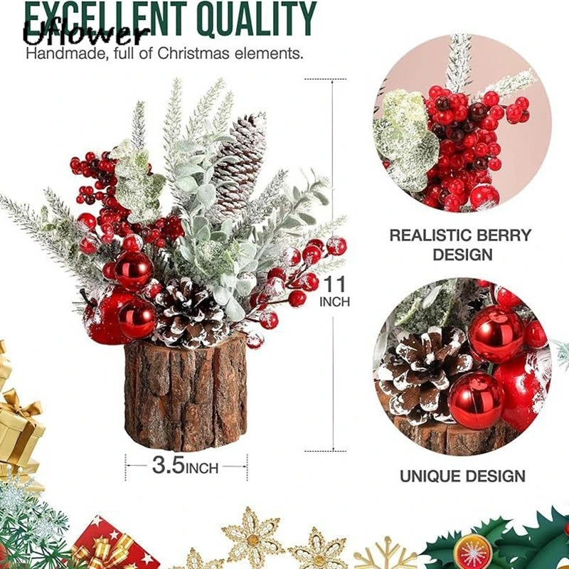 30cm Mini Christams Tree Artificial Plants PE Flocking Pinecone Pine Branch Home Window Decoration Desktop Decor Christmas Gift