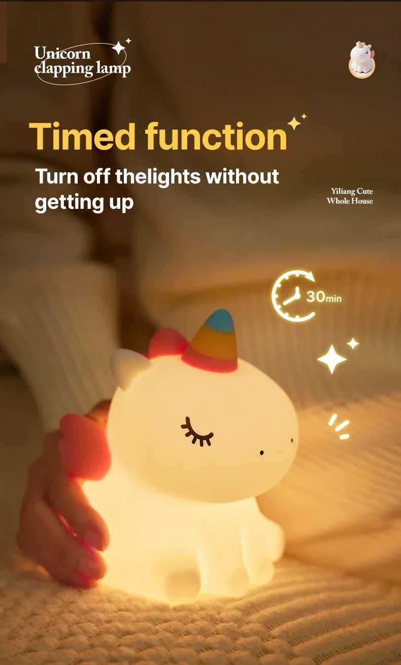 Cartoon Unicorn Night Lamp Soft Silicone Pat Light Warm Light Eye Protection Night Reading Lamp Desktop Kid's Room Decoration