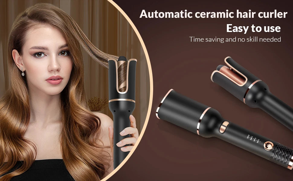 Automatic Curling Iron Electric Automatically Curly Tongs Hair Curler Machine Portable Professional Auto Rotating Wand Curl