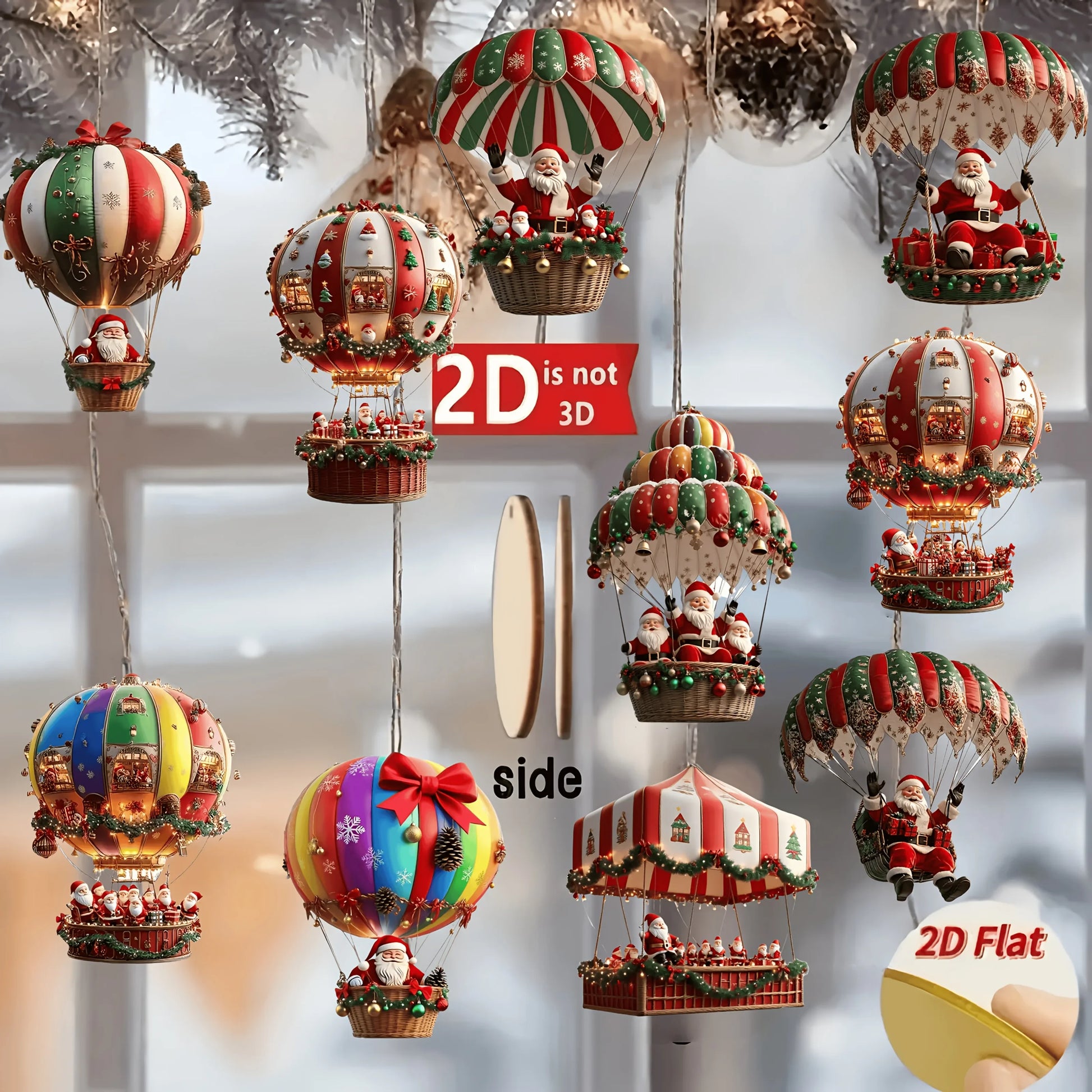 10Pcs Christmas Hanging Ornaments 2025-2026 Santa Hot Air Balloon Acrylic Decor for Indoor Wall Home Xmas Party Decoration
