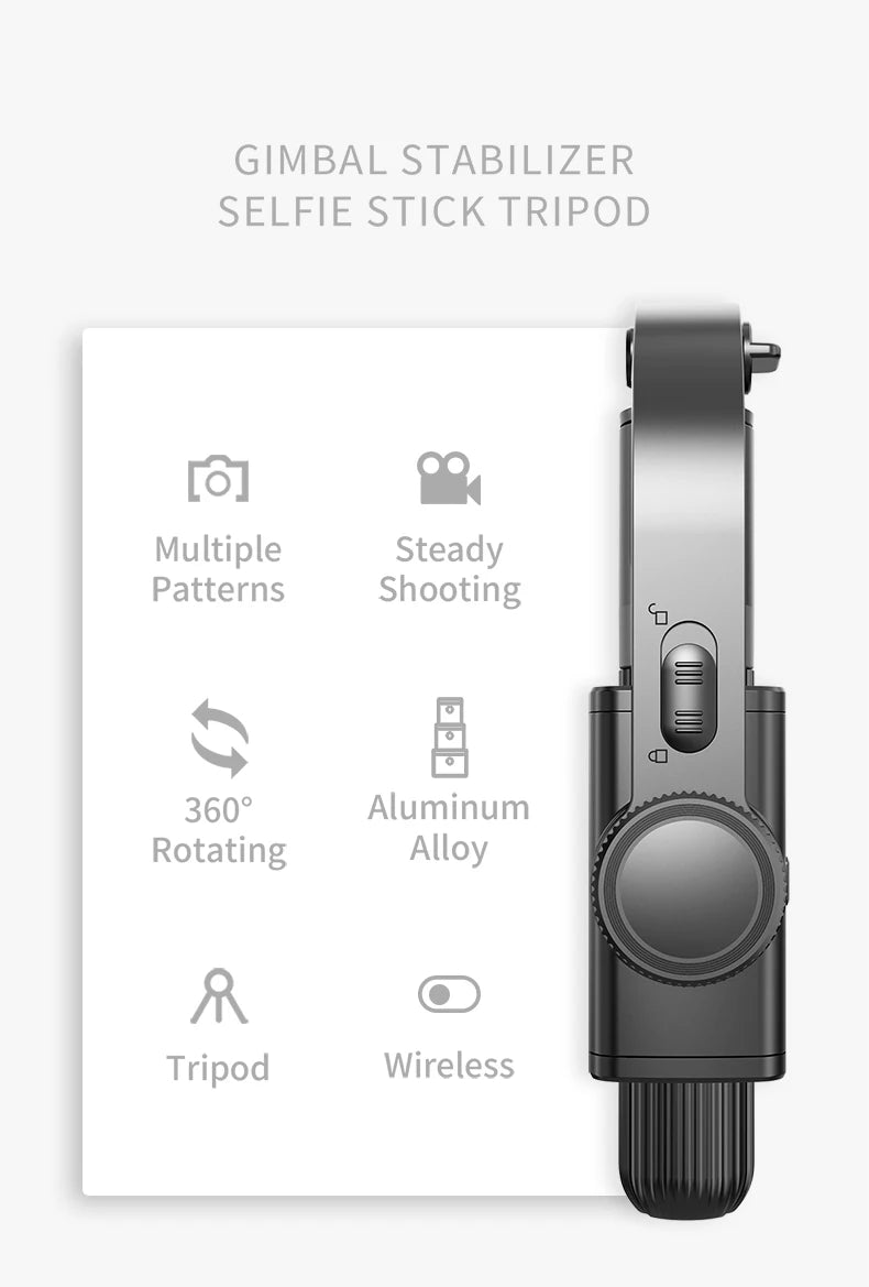 Handheld Gimbal Stabilizer for Smartphone 1-Axis with Selfie Stick Tripod Stand Wireless Bluetooth Remote for iPhone Android