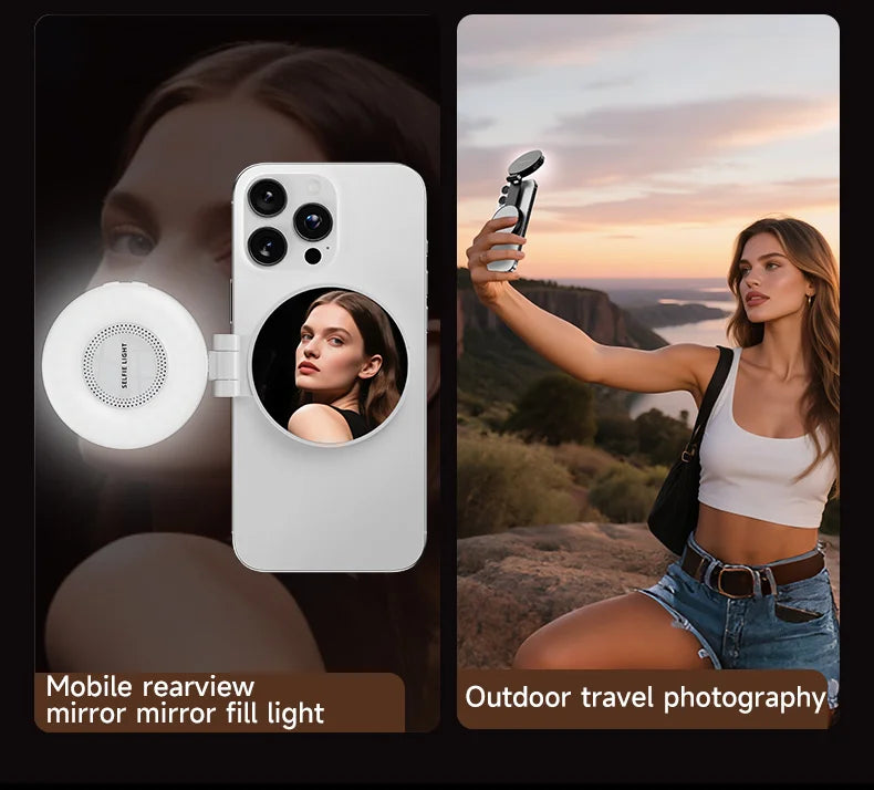Magnetic Selfie Light Compatible with MagSafe iPhone&Android Phone Light with a Mirror 360° Folding LED Selfie Ring Fill Light