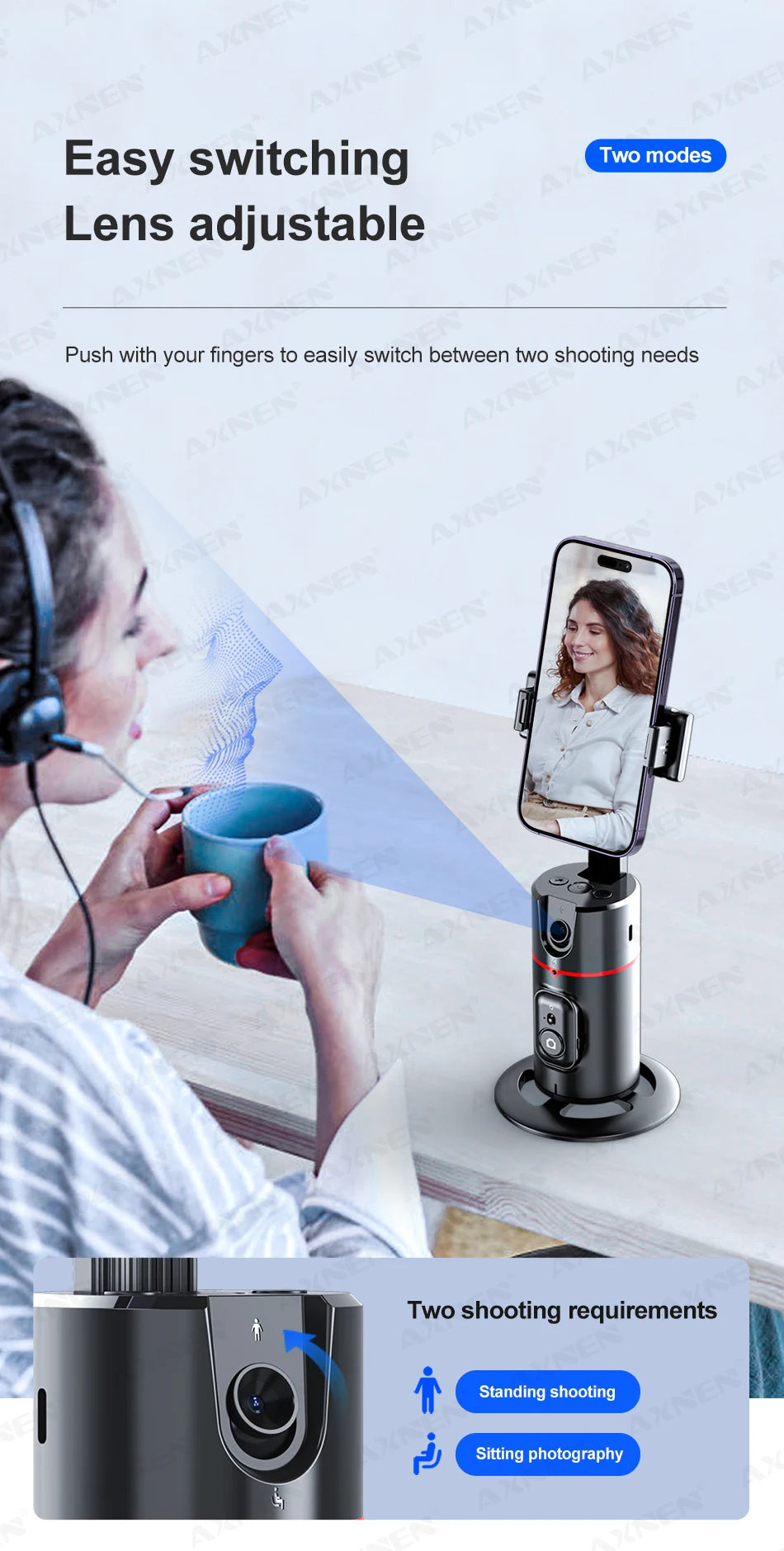 P02 360 Rotation Gimbal Stabilizer, Follow-up Selfie Desktop Face Tracking Gimbal for Tiktok Smartphone Live,with Remote Shutter