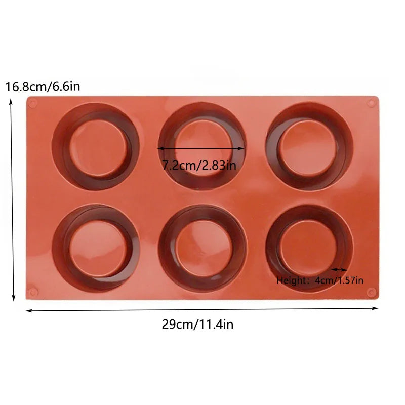 6 Holes Concave Convex Round Cup Muffin Cake Cup Mold Baking Mold Aromatherapy Candle Ice Cream Sandwich Cake Mold Mousse Soap