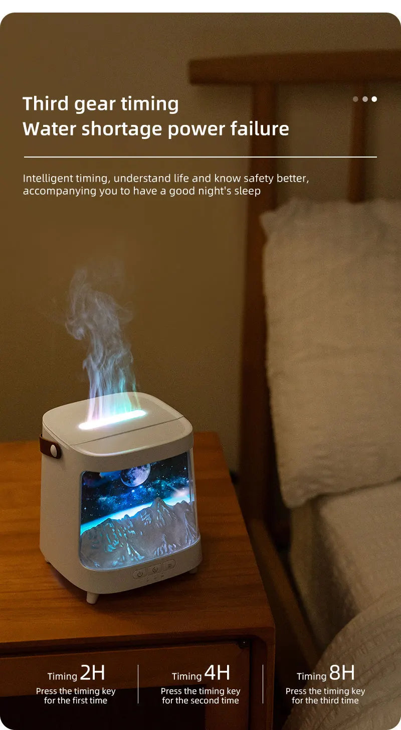 Portable Table Light With Flame Aroma Humidifier For Bedroom Decoration Galaxy Atmosphere Colorful Flame Night Light For Room