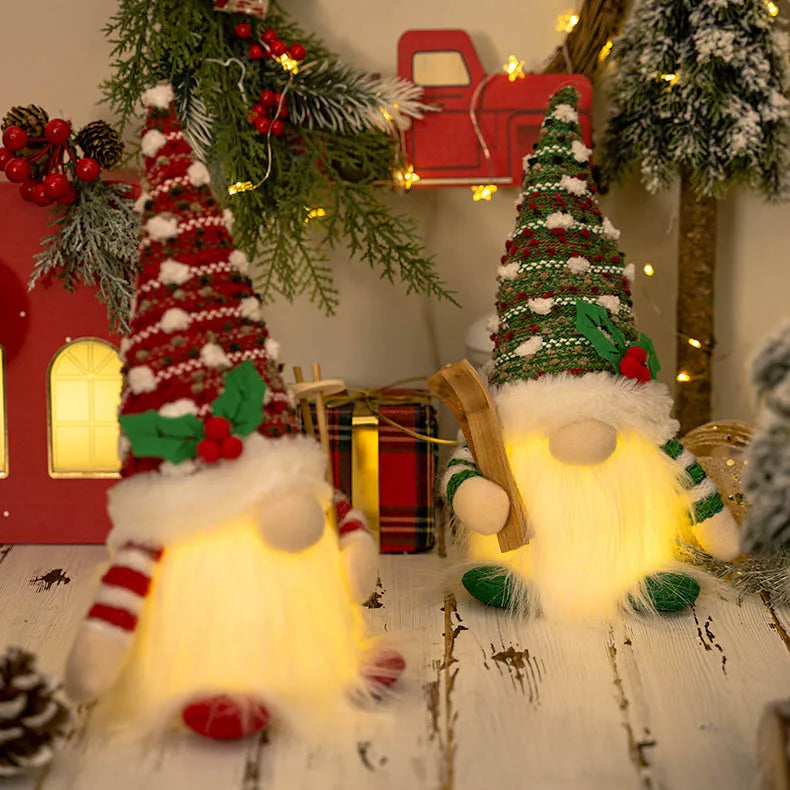 2025 Christmas Gift Gnome Doll Couple Led Night Light Sledge Elf Ski Home Xmas Decoration for 2026 New Year Valentine Gift