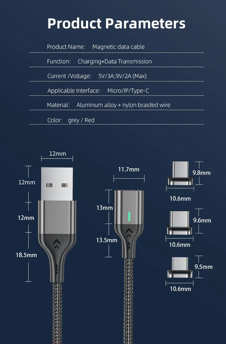 AUFU Magnetic Charge Cable 3A Fast Charging USB Type C Cable Magnet Micro USB Data Charging Wire Mobile Phone for iPhone Xiaomi