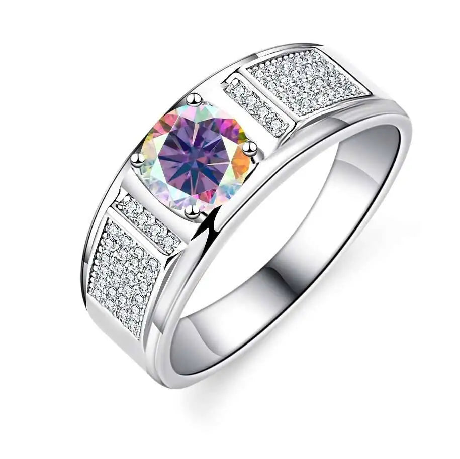 TY Classic Men's 1.0 Carat Real Moissanite white Ring 18K White Gold D Color Diamond Engagement Wedding Fine Jewelry Gift