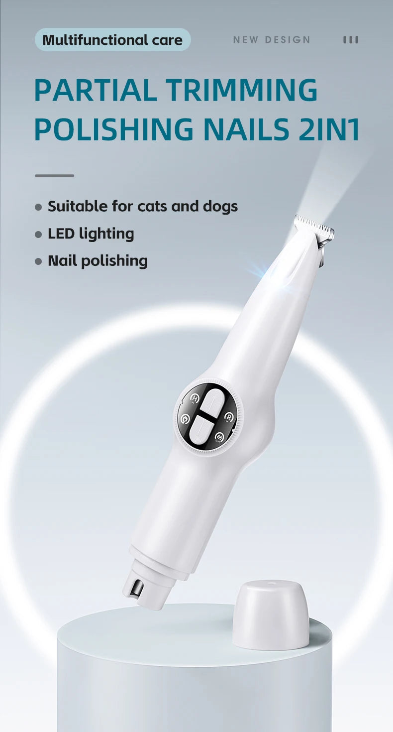 Pet electric clipper with LED lights, foot hair trimmer, professional dog and cat care products, USB rechargeable nail clippers