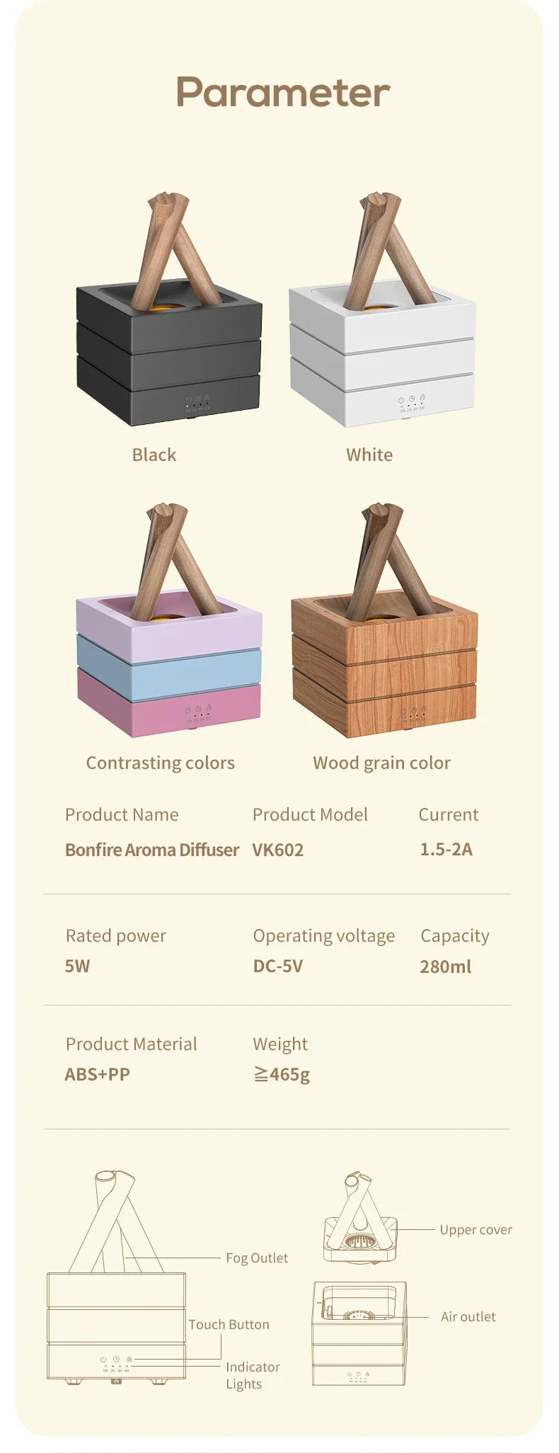 280ml Flame Aroma Diffuser USB Air Humidifier Colorful Atmosphere Light and Remote Control Bonfire Essential Oil Aroma Diffuser