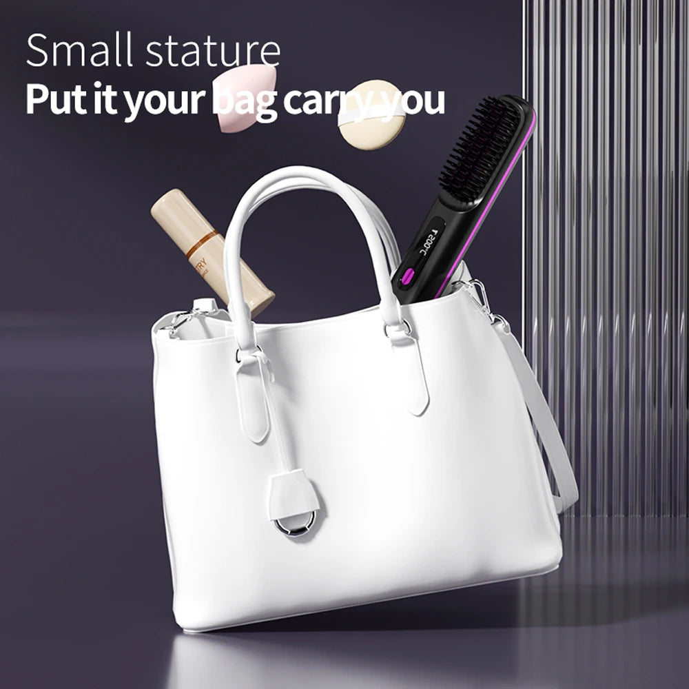 NEW Electric Ceramic Heating Straight Hair Comb Wireless Portable Negative Ion Styling Tool Rechargeable USB Straightening Brush