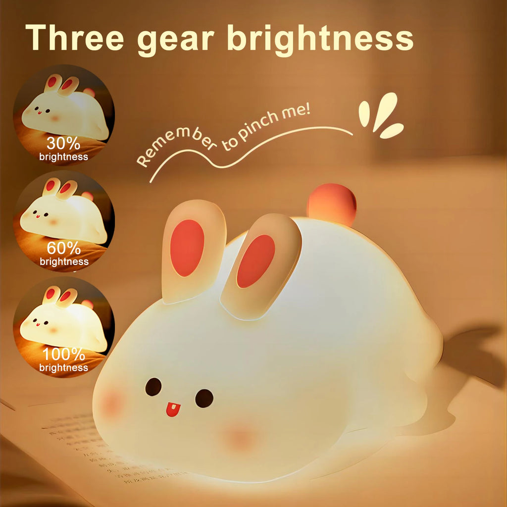 Cute Silicone Squishy Night Lamp Fox Rabbit Dimmable Nursery Nightlight Rechargeable Timing Bedside Table Lamp With Touch Sensor