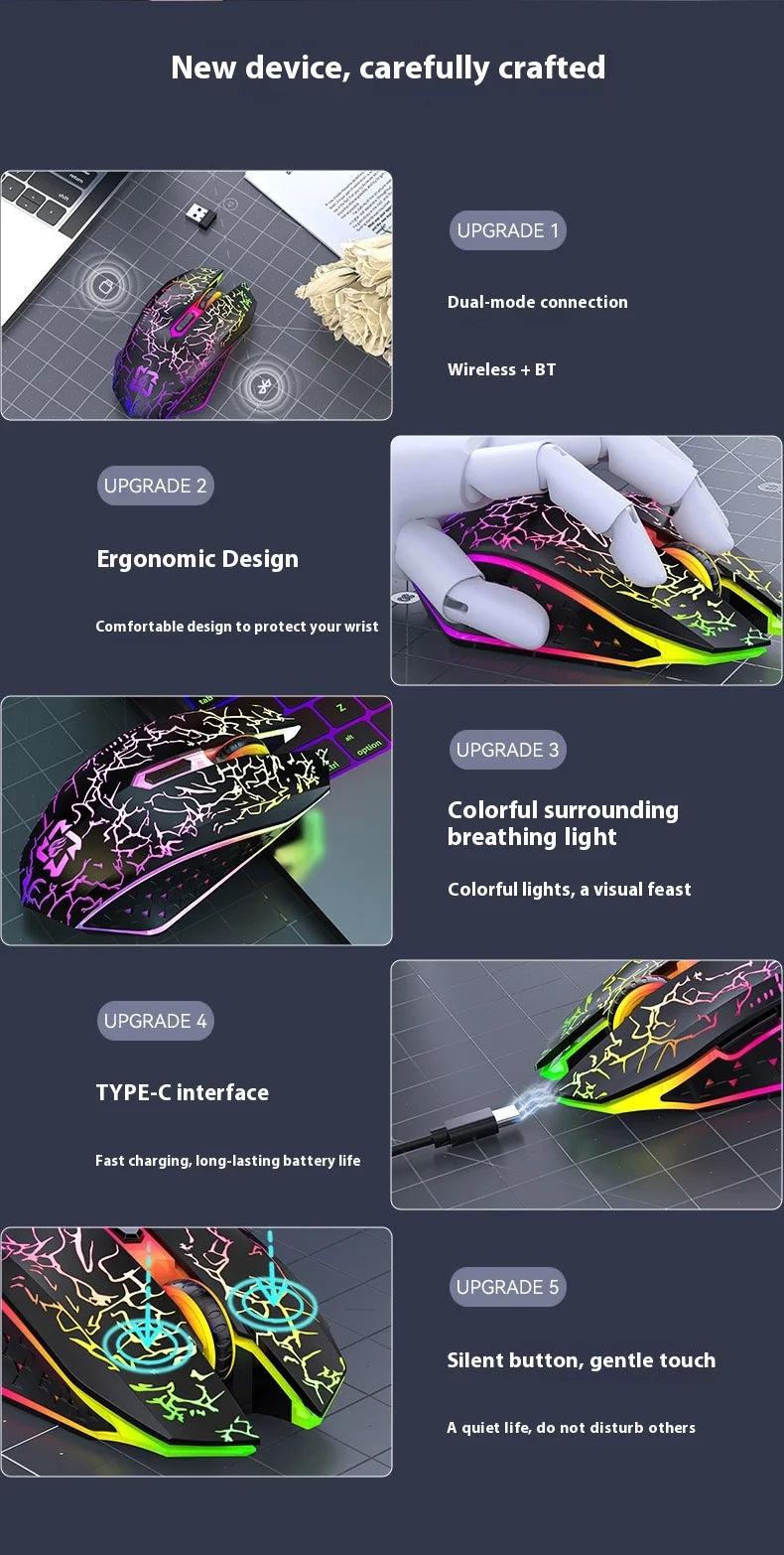 2.4G Bluetooth Wireless Mouse Gaming Mouse Silent Mouse Rechargeable Mouse 800-1200-1600 DPI Mouse Mice for PC Laptop Macbook