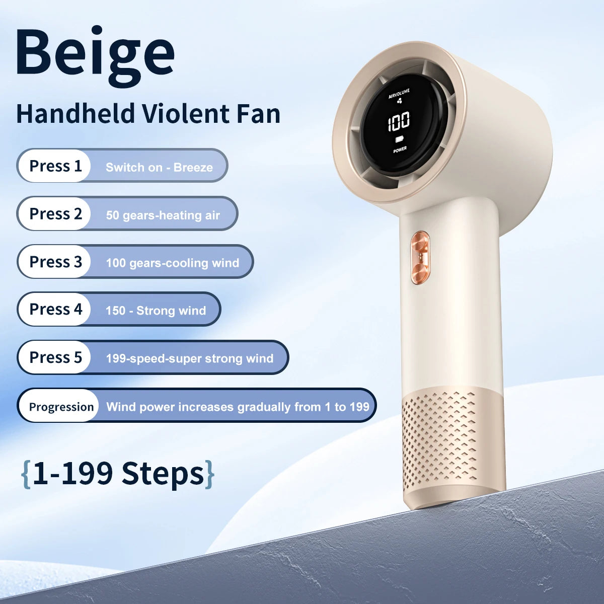 Handheld high-speed fan mini portable air conditioner with six fans and 199 levels of infinite adjustment