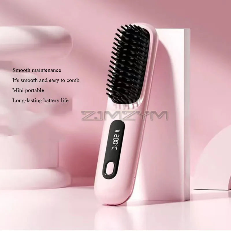 20Seconds Quick Heat Hair Straighter Liquid Crystal Cordless Straight Comb Anti-Scald Styling Brush Negative Ion Curly Hair Tool