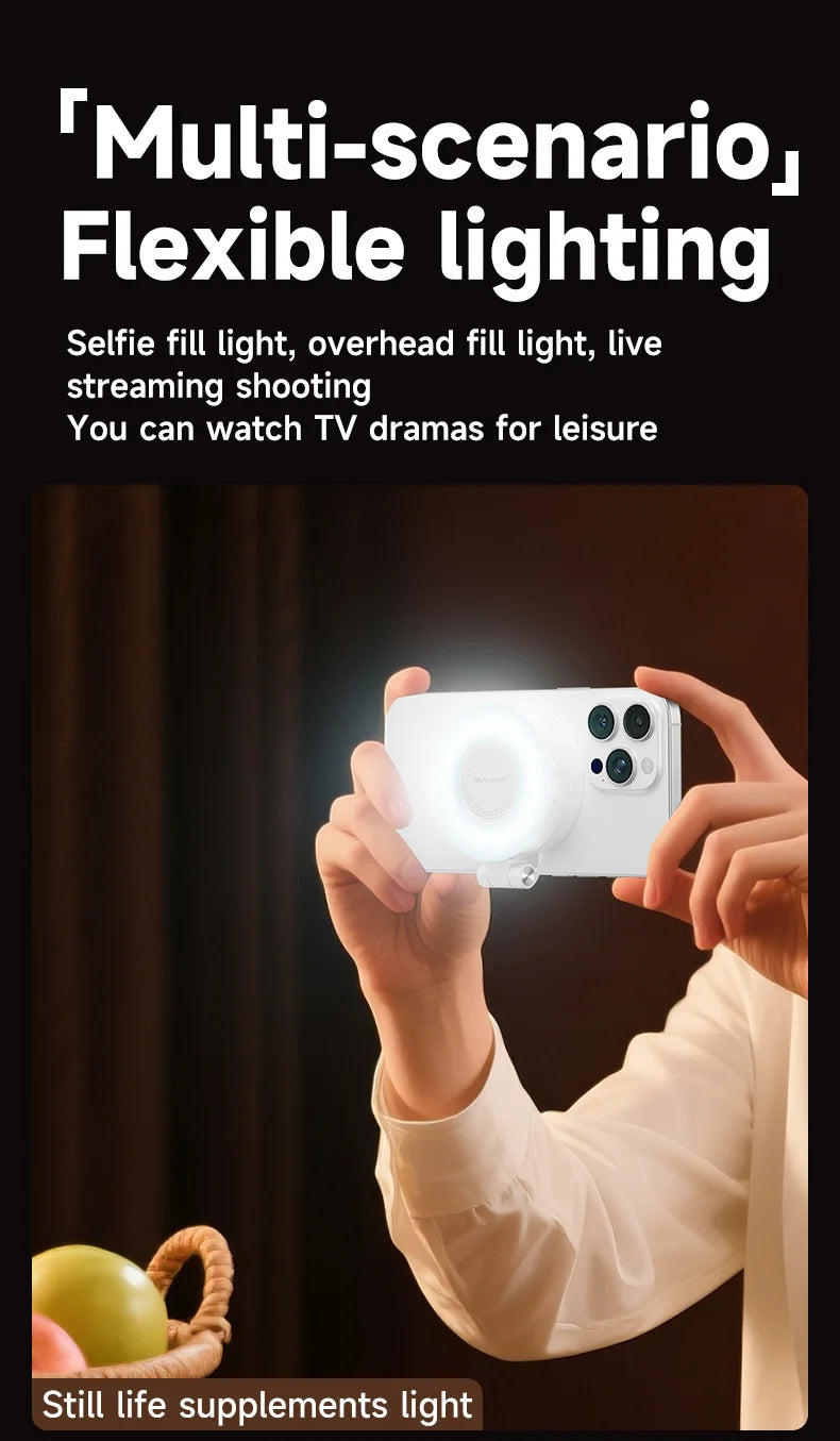 Magnetic Selfie Light Compatible with MagSafe iPhone&Android Phone Light with a Mirror 360° Folding LED Selfie Ring Fill Light