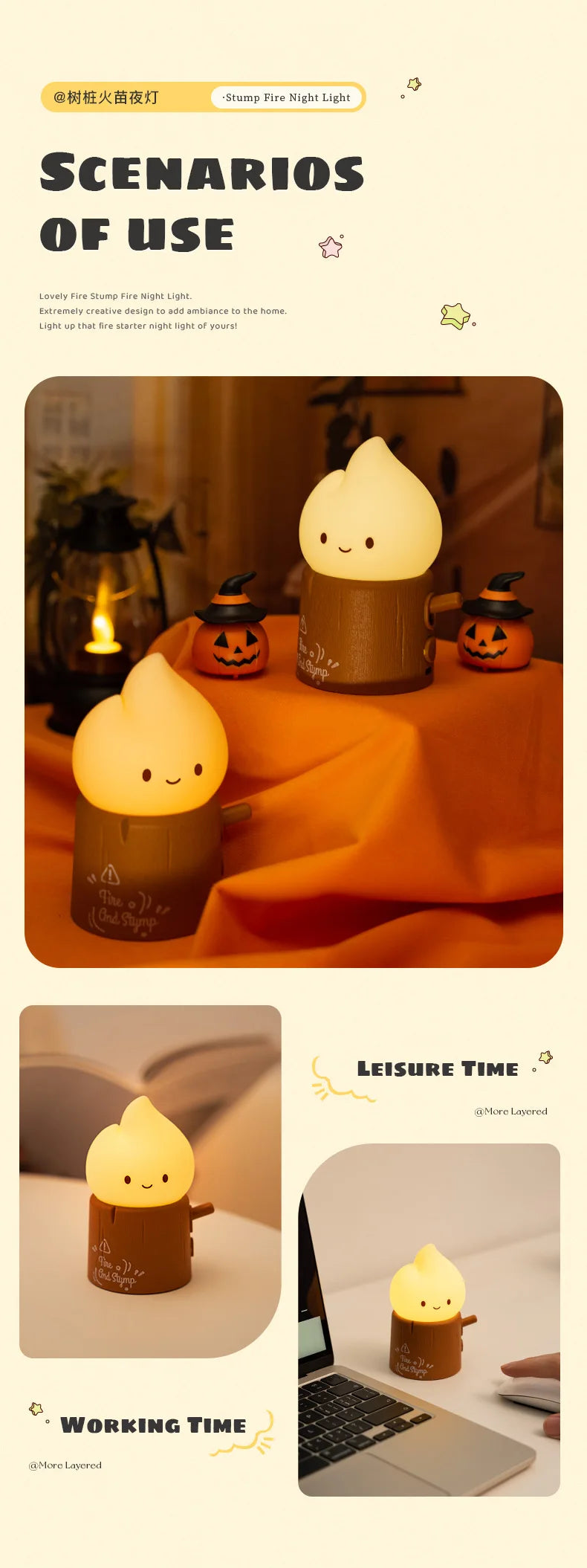 Flameless Candles Night Light Cute Sleeping Nightlights Dimmable 2 Lighting Modes Bedside Lamp For Kid Bedroom