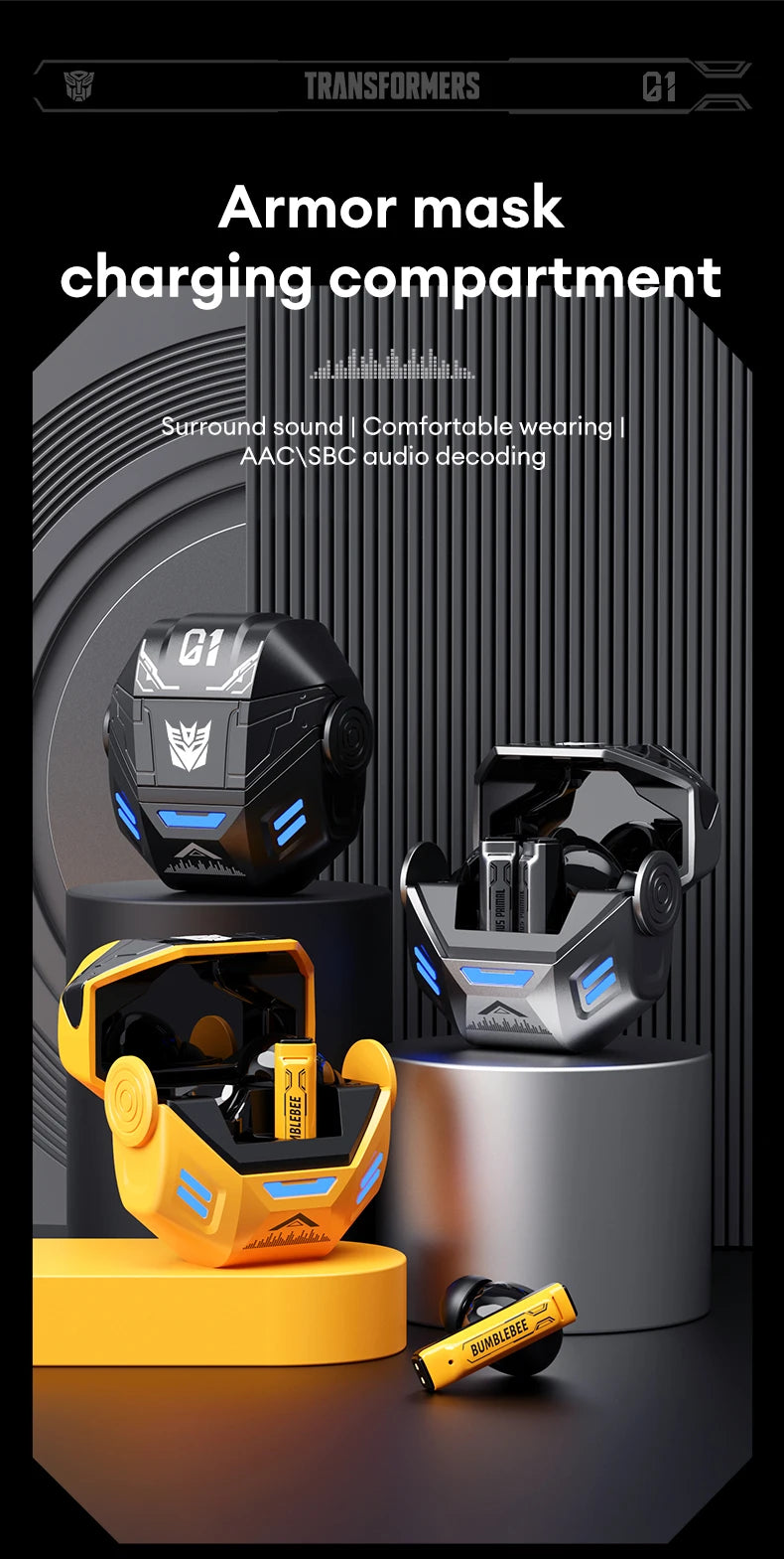 TRANSFORMERS TF-T36 Wireless Earphones Noise Reduction HD Call  Bluetooth Headphone Dual Mode HiFi Surround Sound Headset Choice