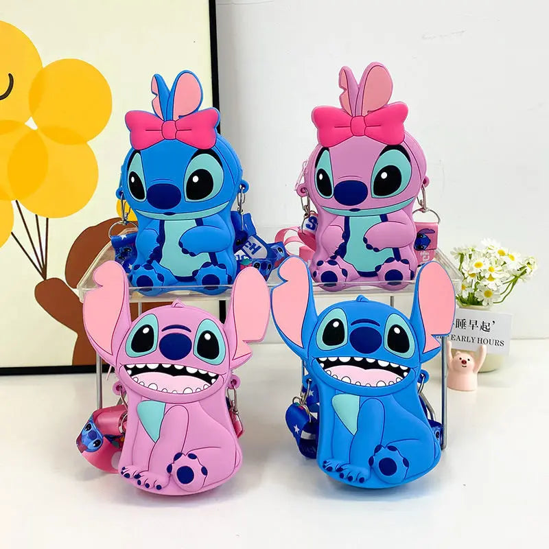 2025 new Shi Stitch cute boys and girls silicone coin purse go out cartoon small shoulder bag creative children storage bag.