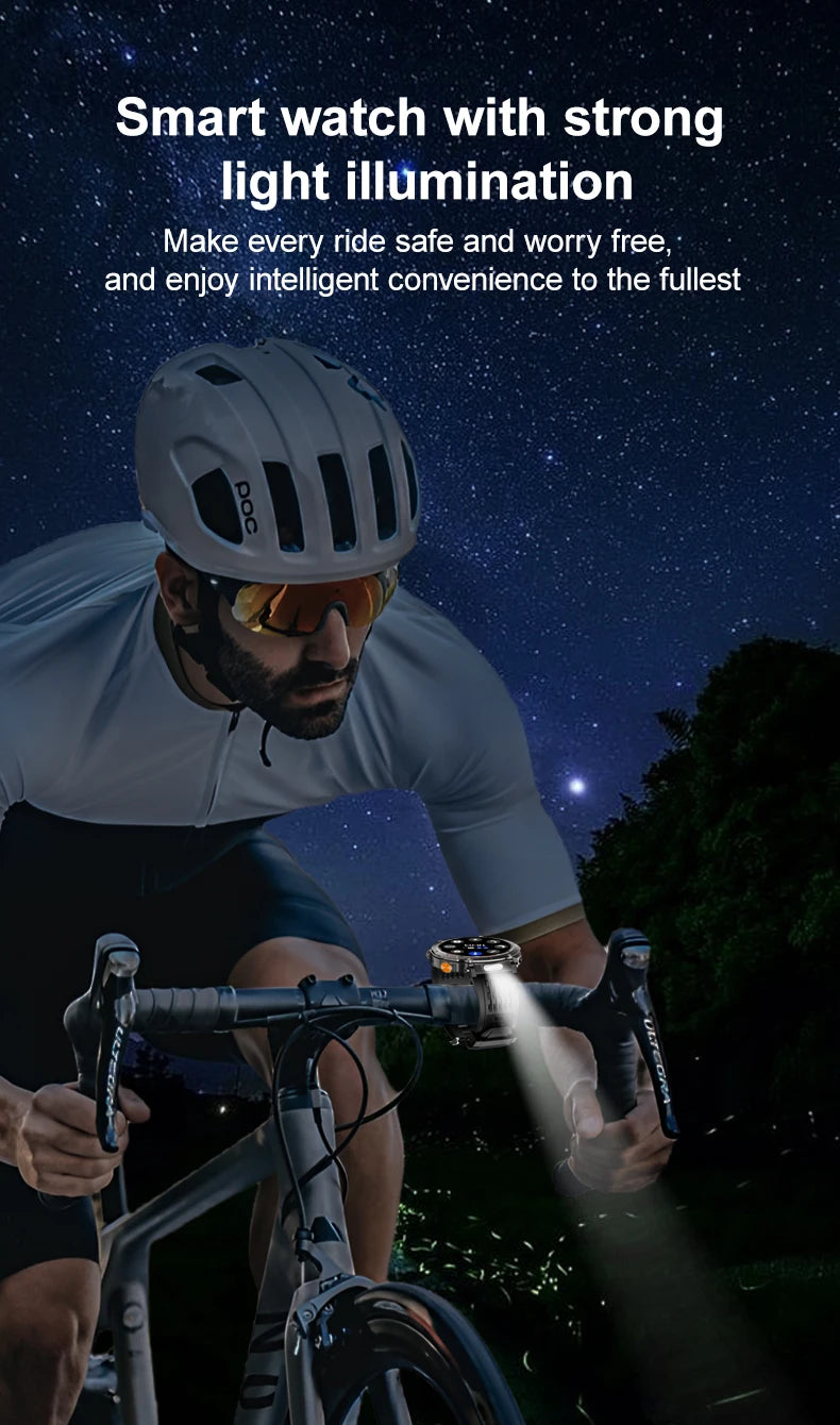 5ATM Outdoor Smart Watch Men 600mAh LED Flashlight SmartWatch Compass Bluetooth call Heart rate IP 68 Sports Smartwatch 2025 New