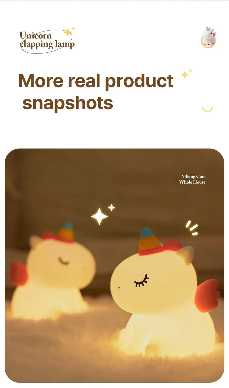 Cartoon Unicorn Night Lamp Soft Silicone Pat Light Warm Light Eye Protection Night Reading Lamp Desktop Kid's Room Decoration