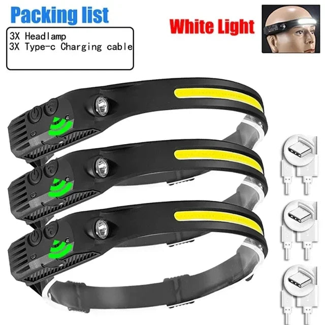 USB Rechargeable LED Sensor Headlamp COB Headlight Head Torch Work Light Waterproof Headlamp for Fishing Camping Lantern