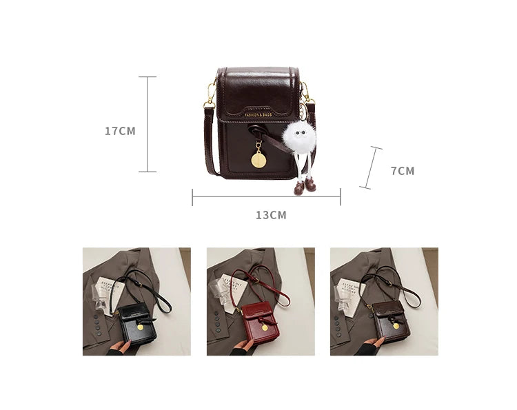 Women's Burgundy Crossbody Bag 2025 Fashion New PU Leather Square Texture Glossy Shoulder Packs Versatile Phone Lipstick Bags