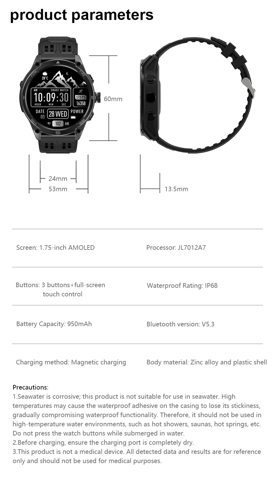 2025 New GPS SmartWatch 1000Mah Battery Compass 10ATM Waterproof Tactics Sport Flashlight BT call Smart Watch For Men For xioami