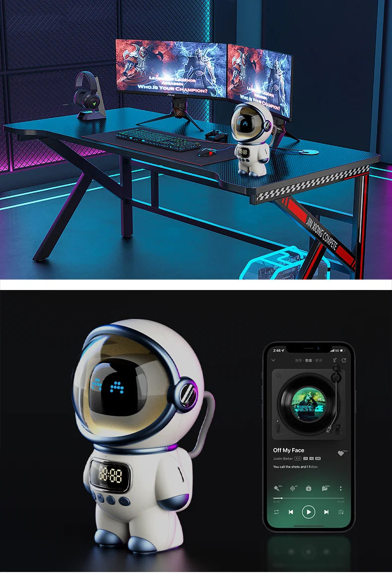 New portable wireless audio speaker, Smart Astronaut Bluetooth speaker with nightlight, FM radio, subwoofer, music speaker