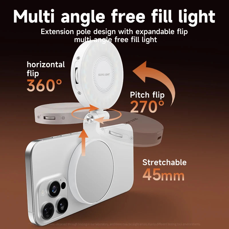 Magnetic Selfie Light Compatible with MagSafe iPhone&Android Phone Light with a Mirror 360° Folding LED Selfie Ring Fill Light
