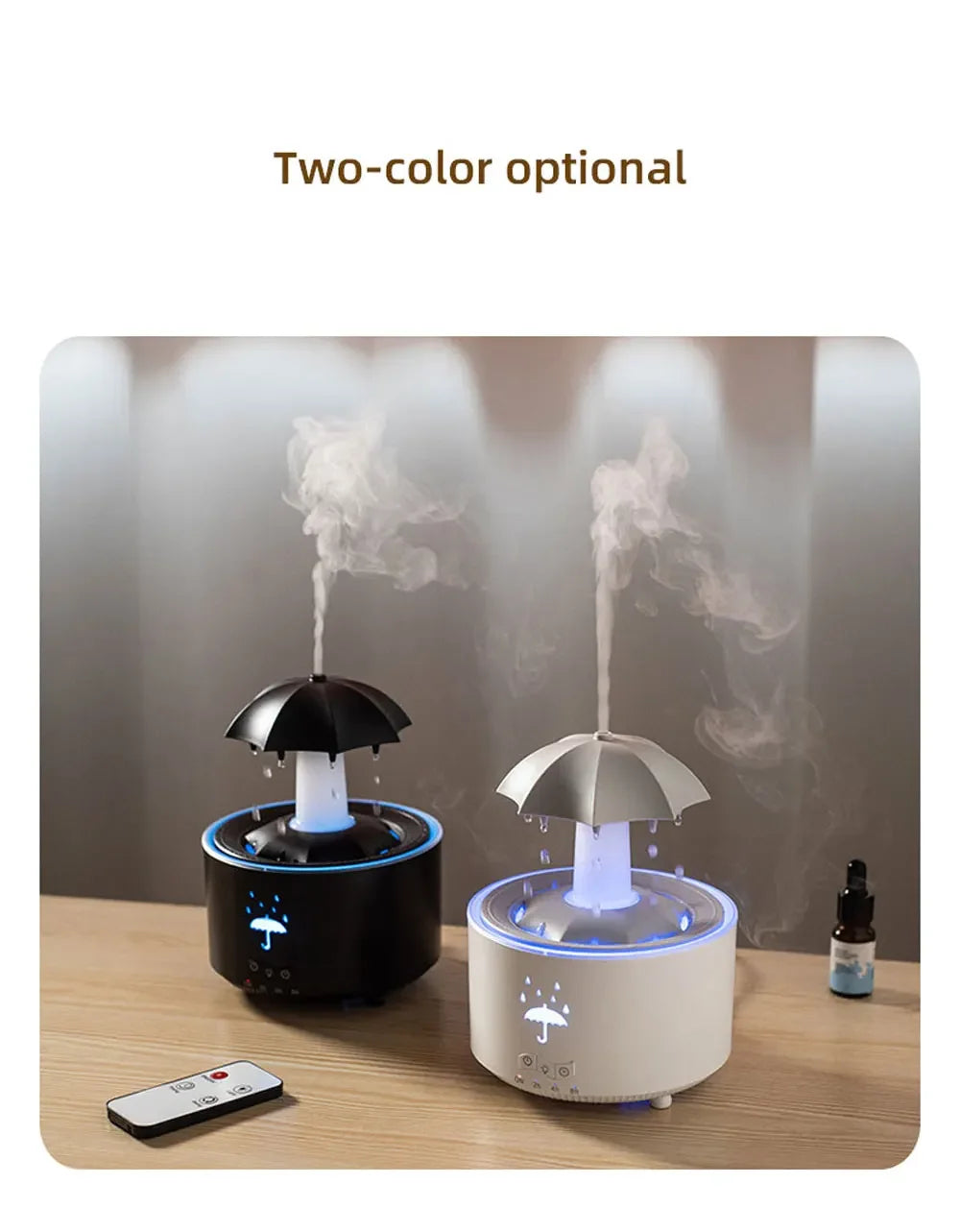 Cloud Rain Rotating Umbrella Water Drop Aromatherapy Machine Air Humidifier Diffuser Fountain Water Drop 7-Color LED Night Light