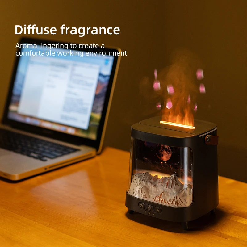 Portable Table Light With Flame Aroma Humidifier For Bedroom Decoration Galaxy Atmosphere Colorful Flame Night Light For Room