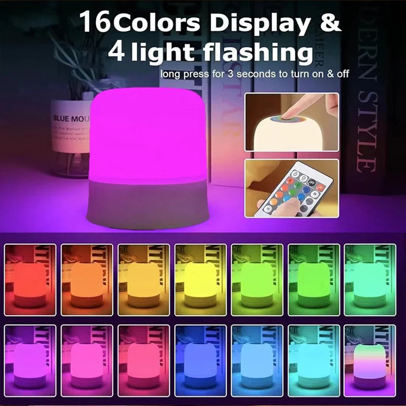 Night Light 16 Colors RGB Dimmable Small Lamp,Portable Stepless Dimming Touch Lamps for Bedroom, Color Changing LED Lights
