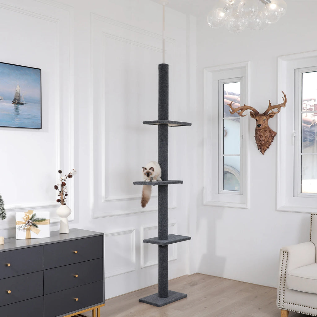 Adjustable Height Cat Tree for Indoor, Floor to Ceiling Cat Tower with Scratching Posts, Cat Scratcher Furniture, Kitten Toys