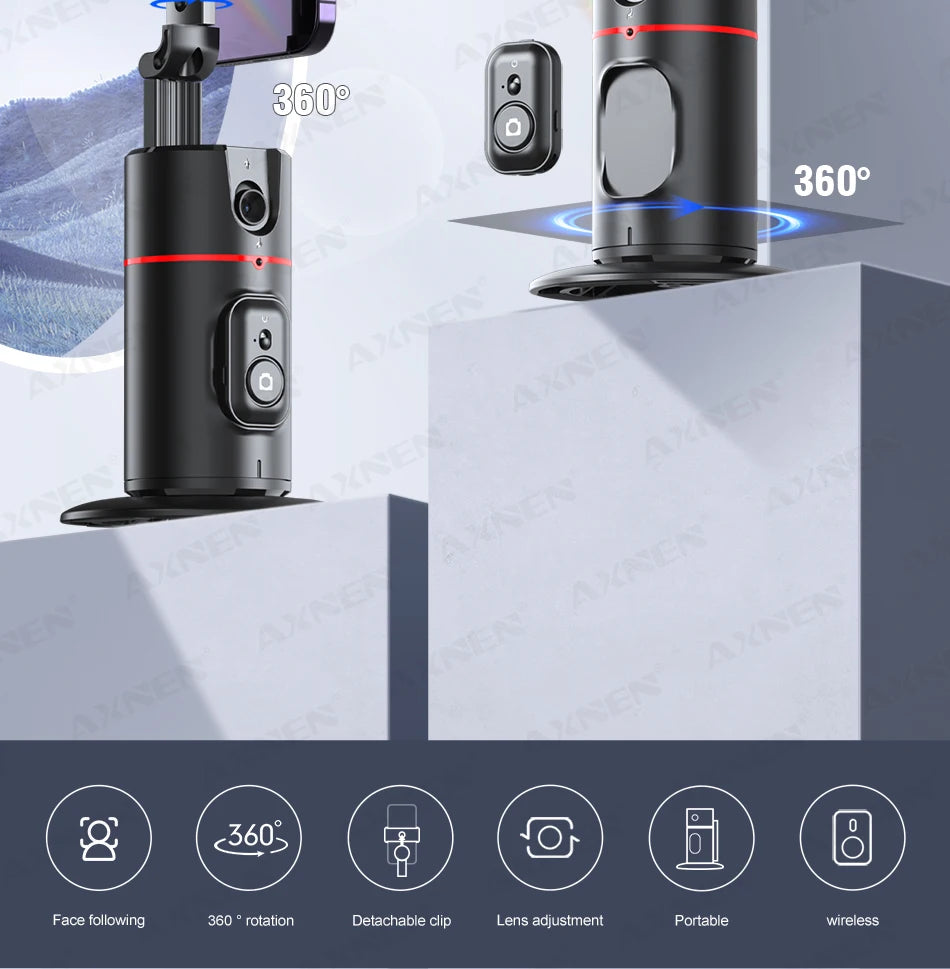 P02 360 Rotation Gimbal Stabilizer, Follow-up Selfie Desktop Face Tracking Gimbal for Tiktok Smartphone Live,with Remote Shutter