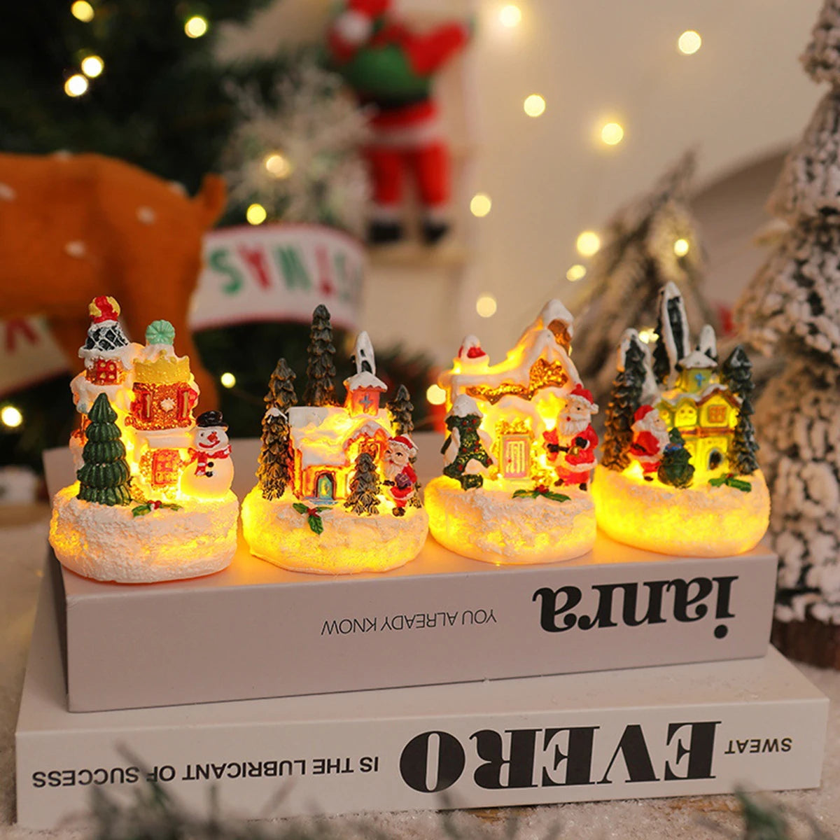 1/2pcsChristmas Resin Mini House Decor - Santa Snowman Tabletop Village, Cozy Xmas Must-have List Gift for Family