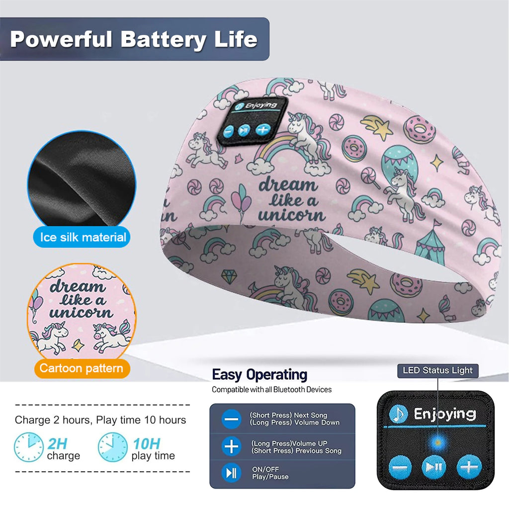 Kids Bluetooth Headphone Music Sport Headband Sleep Mask Wireless Stereo Player Support Handsfree Soft Cute Cartoon Headbands