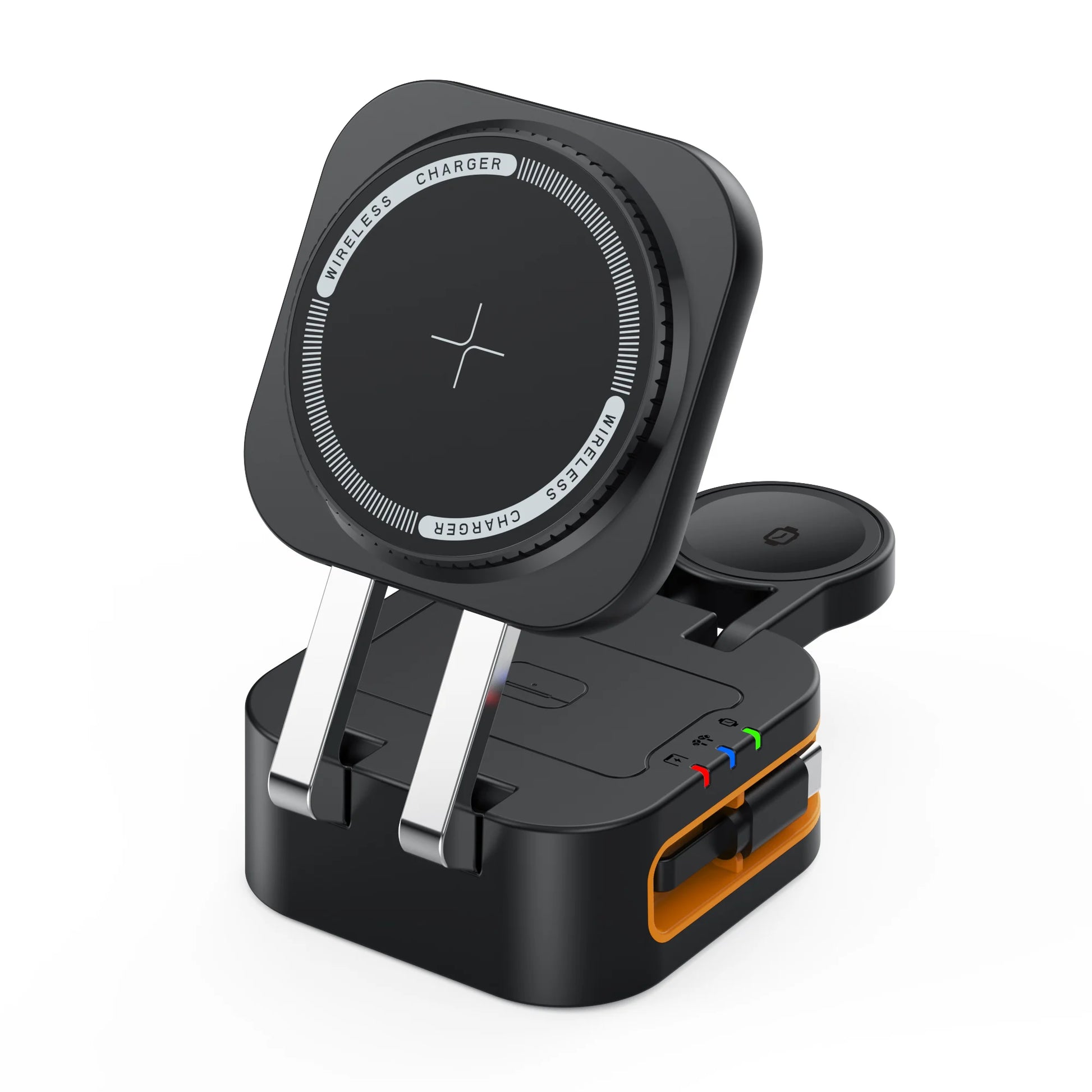 3-in-1 Portable 15W Wireless Charging Cradle with Retractable Cable Magasafe Magnetic Fast Charging Unit
