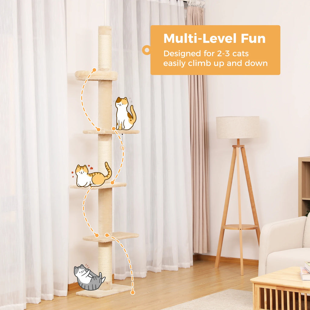 Adjustable Height Cat Tree for Indoor, Floor to Ceiling Cat Tower with Scratching Posts, Cat Scratcher Furniture, Kitten Toys