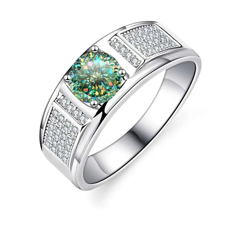 TY Classic Men's 1.0 Carat Real Moissanite white Ring 18K White Gold D Color Diamond Engagement Wedding Fine Jewelry Gift