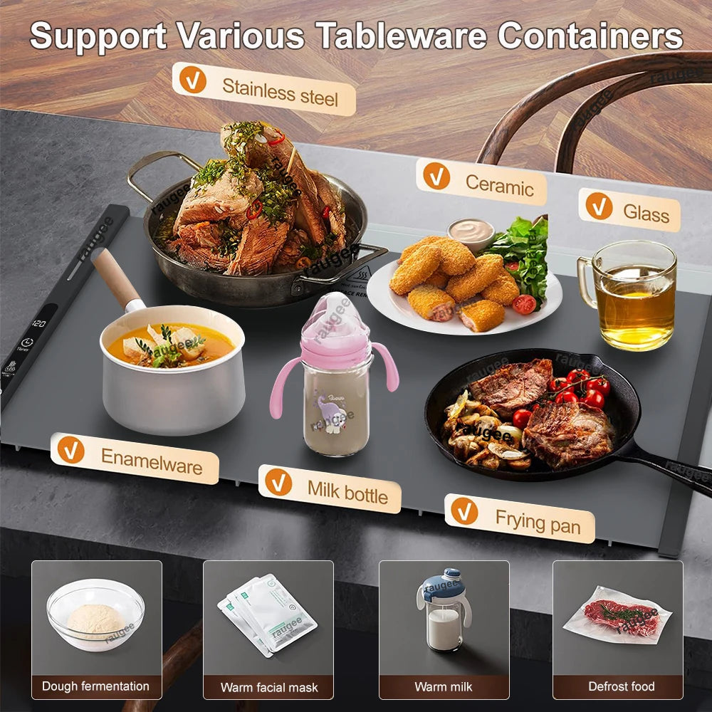 Electric Warming Tray Food Warmer Foldable Food Warming Mat Silicone Electric Food Plate Warmer with 8 Adjustable Temperature